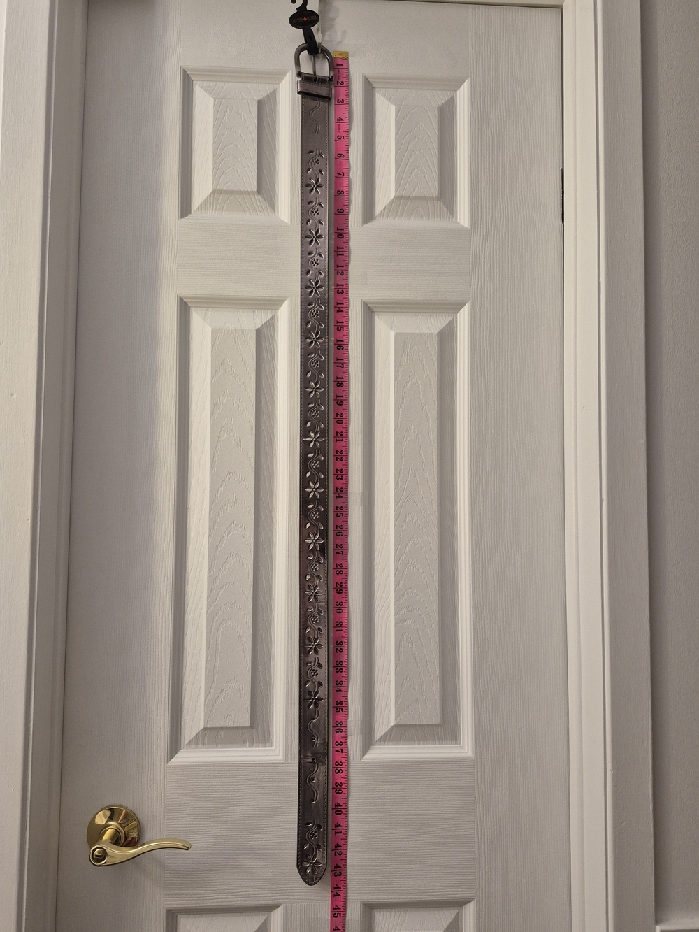 Embossed Tooled Punctured Floral Leather Belt Italian Style in Pinkish Silver